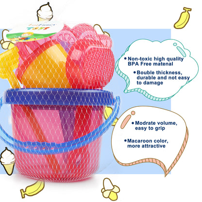 LotFancy Beach Toy Set, Sand Toy for Toddlers, Beach Bucket with Sand Sifter Cover, Shovel, Star Mold, Rake, Watering Can and Sifter Shovel Tool Kit for Kids Outdoor Toys