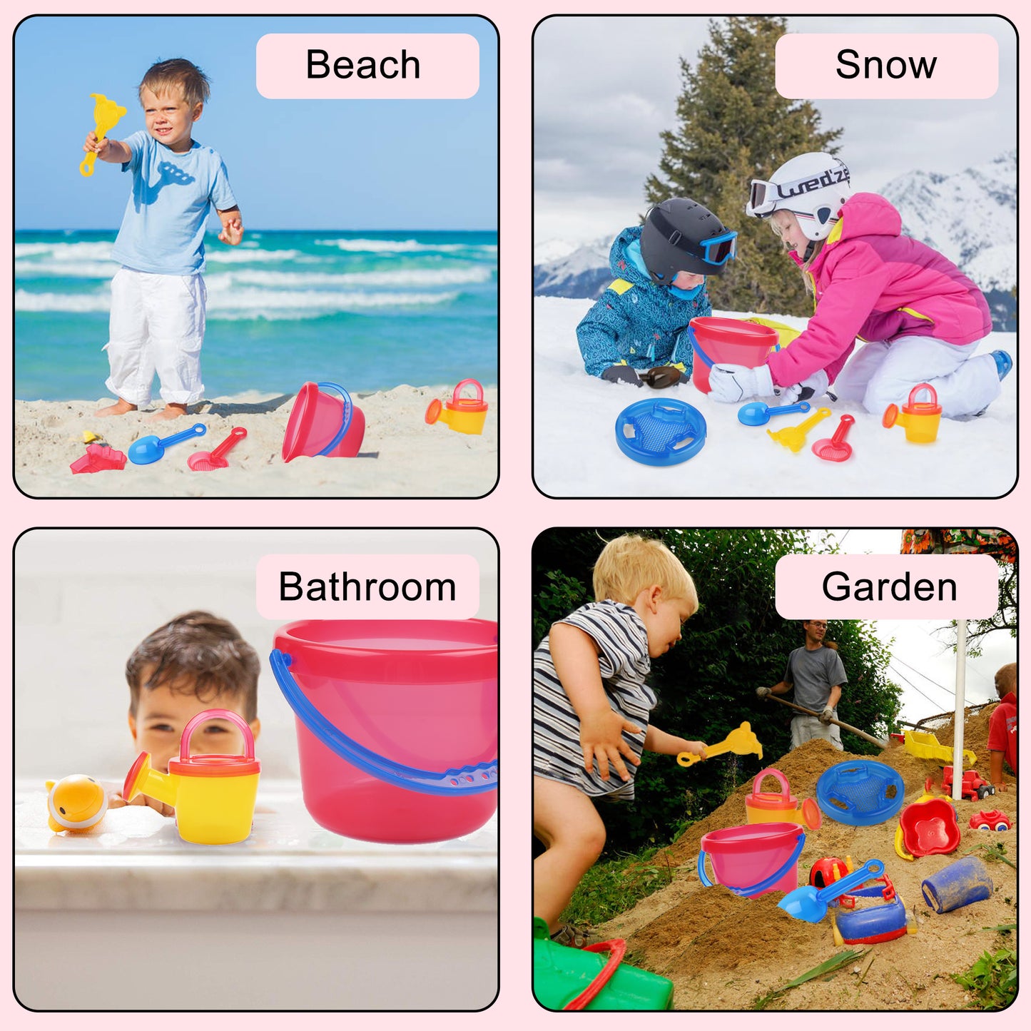 LotFancy Beach Toy Set, Sand Toy for Toddlers, Beach Bucket with Sand Sifter Cover, Shovel, Star Mold, Rake, Watering Can and Sifter Shovel Tool Kit for Kids Outdoor Toys