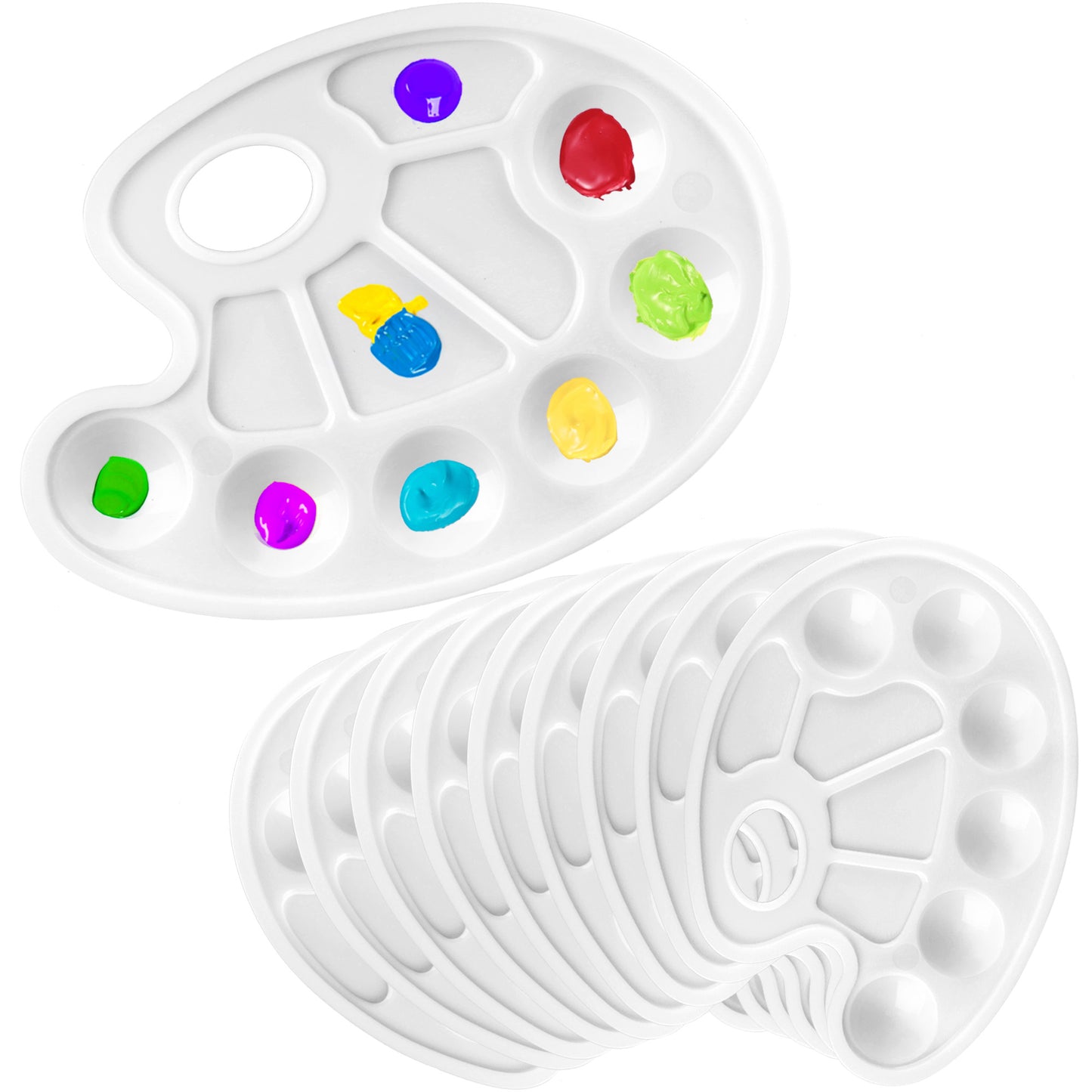 LotFancy Paint Tray Palettes Plastic,Ten Wells with Thumb Hole, Perfect for DIY Craft Art Oil Watercolor Painting, White, Washable