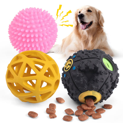 3 Pack Dog Treat Ball, Interactive Food Treat Dispensing Dog Toys, Dog Puzzle Toys for Boredom, Dog Squeaky Balls, Non-Toxic Interactive Dog Toys, Dog Teething Toys for Puppy Small Dog Training and Playing