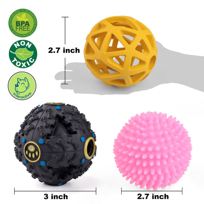 3 Pack Dog Treat Ball, Interactive Food Treat Dispensing Dog Toys, Dog Puzzle Toys for Boredom, Dog Squeaky Balls, Non-Toxic Interactive Dog Toys, Dog Teething Toys for Puppy Small Dog Training and Playing