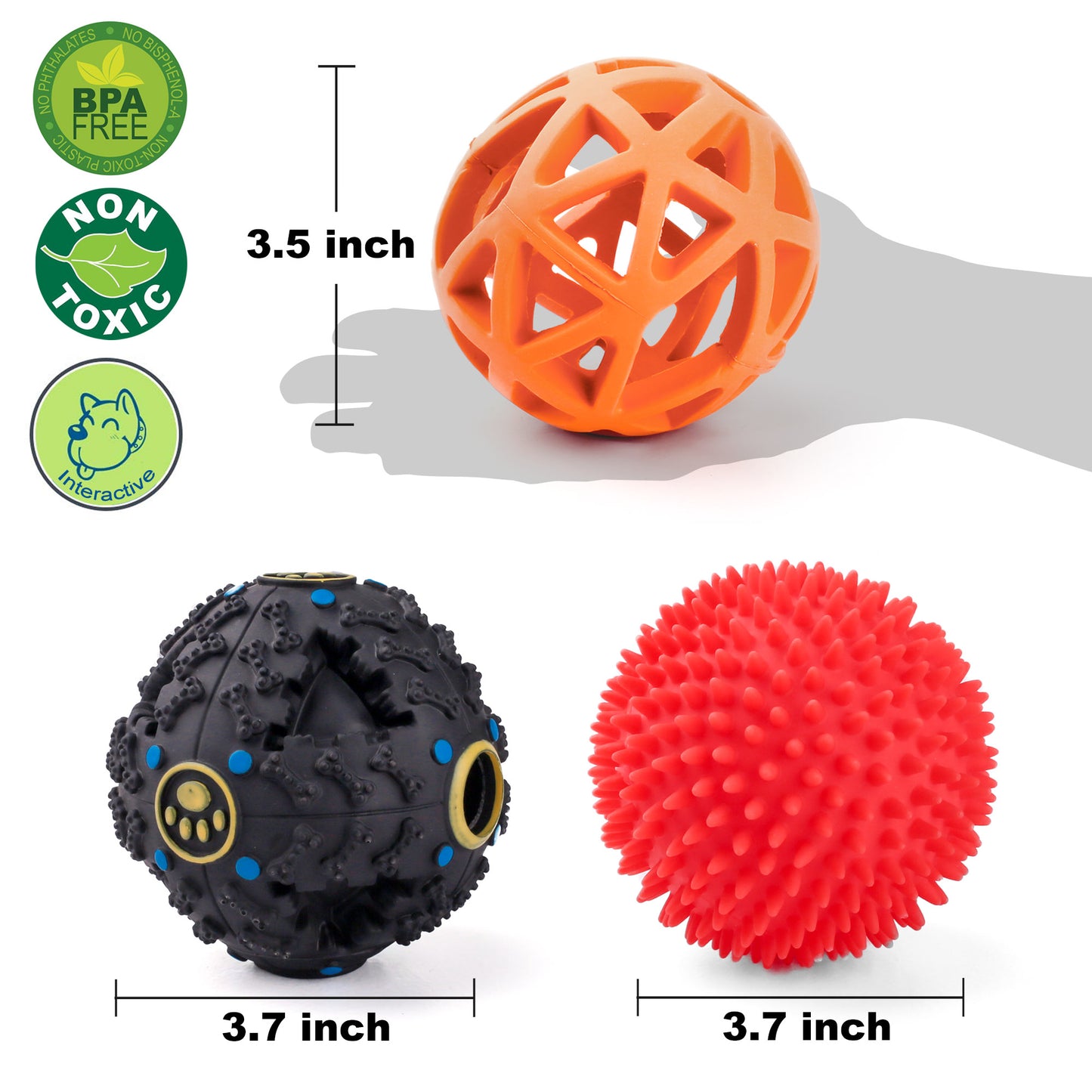 3 Pack Dog Treat Ball, Interactive Food Treat Dispensing Dog Toys, Dog Puzzle Toys for Boredom, Dog Squeaky Balls, Non-Toxic Interactive Dog Toys, Dog Teething Toys for Puppy Small Dog Training and Playing