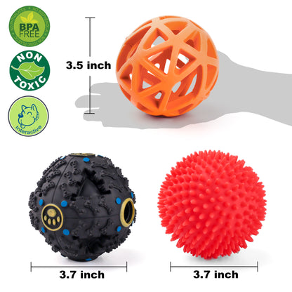 3 Pack Dog Treat Ball, Interactive Food Treat Dispensing Dog Toys, Dog Puzzle Toys for Boredom, Dog Squeaky Balls, Non-Toxic Interactive Dog Toys, Dog Teething Toys for Puppy Small Dog Training and Playing