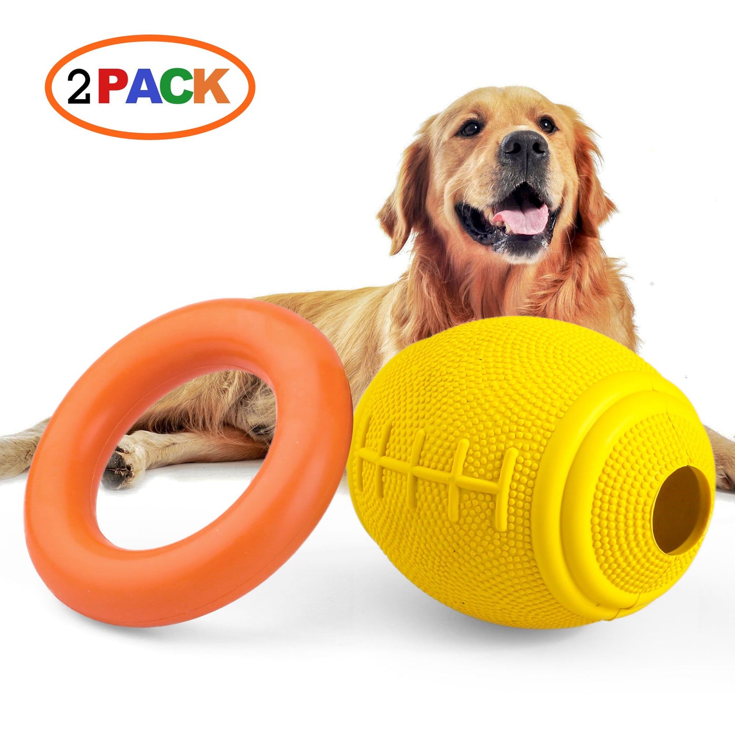 2PCS Durable Dog Toys, Dog Chew Toys for Aggressive Chewers, Indestructible Tough Dog Ball Toy and Non-Toxic Rubber Ring, Natural Rubber Pet Teeth Cleaning Toys for Small Medium Dog Playing Throwing