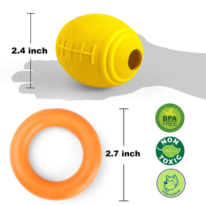 2PCS Durable Dog Toys, Dog Chew Toys for Aggressive Chewers, Indestructible Tough Dog Ball Toy and Non-Toxic Rubber Ring, Natural Rubber Pet Teeth Cleaning Toys for Small Medium Dog Playing Throwing