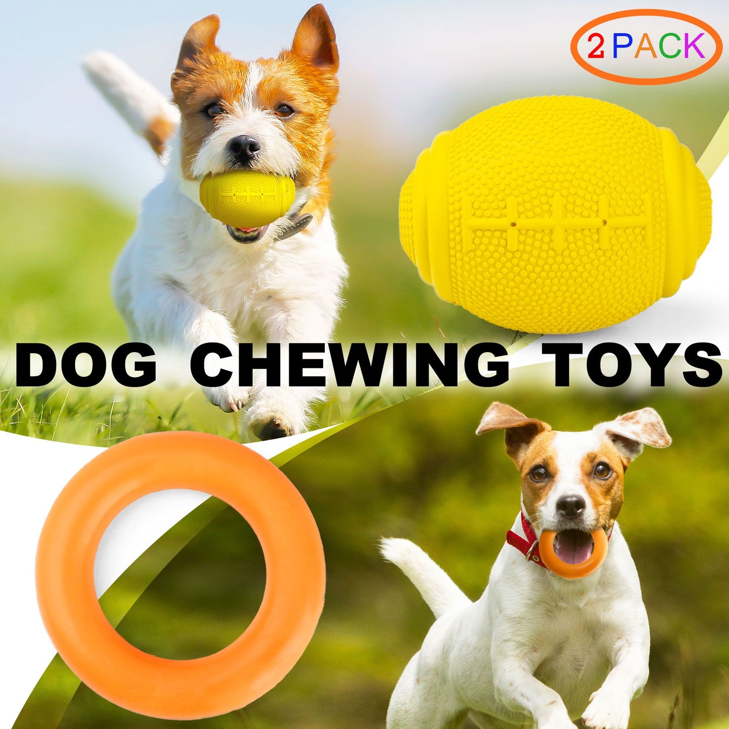 2PCS Durable Dog Toys, Dog Chew Toys for Aggressive Chewers, Indestructible Tough Dog Ball Toy and Non-Toxic Rubber Ring, Natural Rubber Pet Teeth Cleaning Toys for Small Medium Dog Playing Throwing