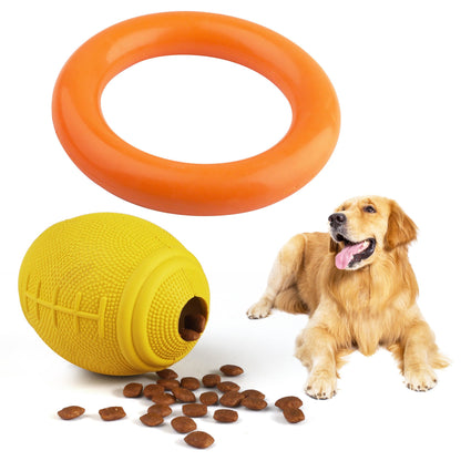 2PCS Durable Dog Toys, Dog Chew Toys for Aggressive Chewers, Indestructible Tough Dog Ball Toy and Non-Toxic Rubber Ring, Natural Rubber Pet Teeth Cleaning Toys for Small Medium Dog Playing Throwing