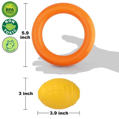Prime Pets Dog Toys, Dog Chew Ring Toy and Interactive Food Dispensing Dog Treat Ball, Orange,Yellow