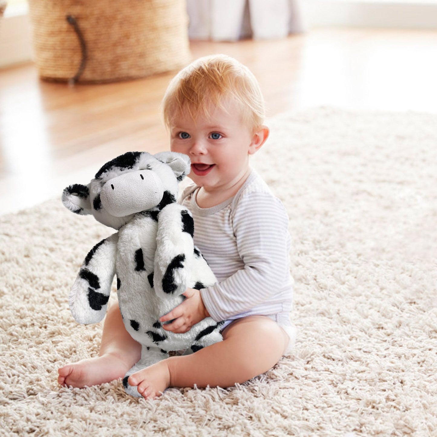 LotFancy Cow Stuffed Animals, 16 inch Tubbie Wubbie Soft Plush Cow for Babies, Farm Animal Toy Birthday for Boys Girls, White and Black, Kids Room Decoration PMT