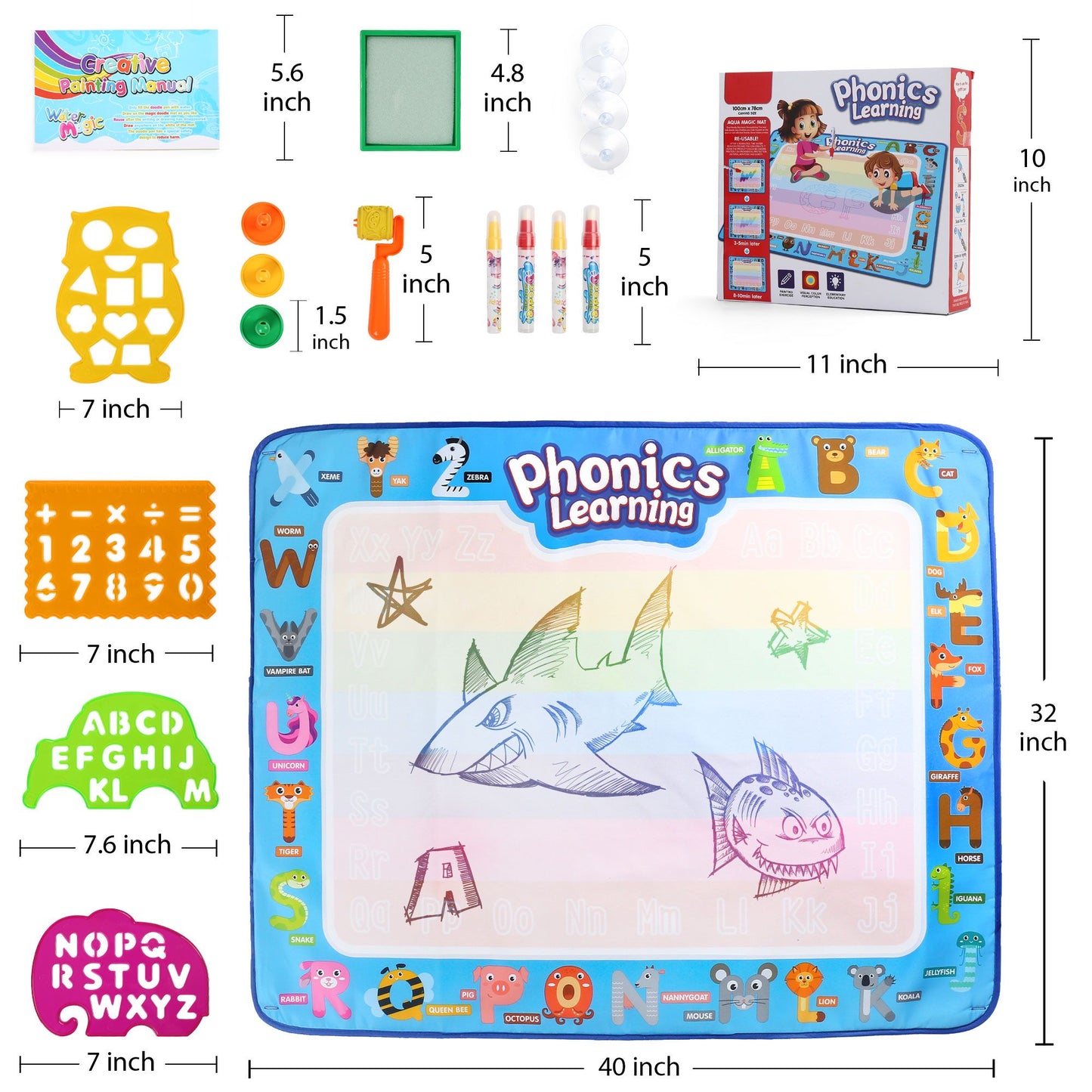 LotFancy Aqua Magic Drawing Mat, Extra Large Water Drawing Mat, Kids Painting Writing Doodle Board Toy, No Mess Educational Toys Gift for Girls Toddlers Age 5 6 7 8 9 Year-Old