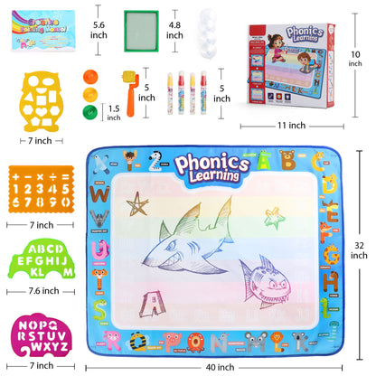 LotFancy Aqua Magic Drawing Mat, Extra Large Water Drawing Mat, Kids Painting Writing Doodle Board Toy, No Mess Educational Toys Gift for Girls Toddlers Age 5 6 7 8 9 Year-Old