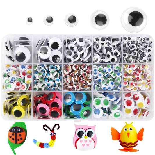 LotFancy Wiggle Googly Eyes for Crafts, 1100pcs Self-Adhesive Multi Colored Assorted Sizes (6mm, 8mm, 10mm, 12mm, 15mm, 20mm), Google Eyes Stickers for DIY, Toy Accessories, Art Crafts, Decoration