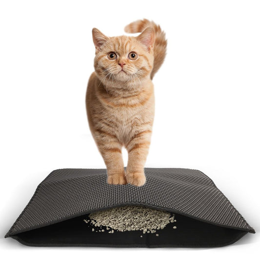 Prime Pets Cat Litter Mat, Kitty Litter Trapping Pad, Honeycomb Double-Layer Cat Mat for Litter Box, Easy Clean, Large Size, Black Litter Trapper Catcher Rug, Waterproof, Urine Proof