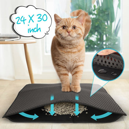 Prime Pets Cat Litter Mat, Kitty Litter Trapping Pad, Honeycomb Double-Layer Cat Mat for Litter Box, Easy Clean, Large Size, Black Litter Trapper Catcher Rug, Waterproof, Urine Proof