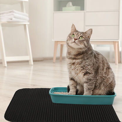 Prime Pets Cat Litter Mat, Kitty Litter Trapping Pad, Honeycomb Double-Layer Cat Mat for Litter Box, Easy Clean, Large Size, Black Litter Trapper Catcher Rug, Waterproof, Urine Proof