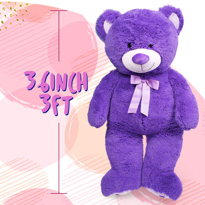 LotFancy Giant Teddy Bear Stuffed Animal, Gift for Girls Girlfriend Wife, Purple, 39"