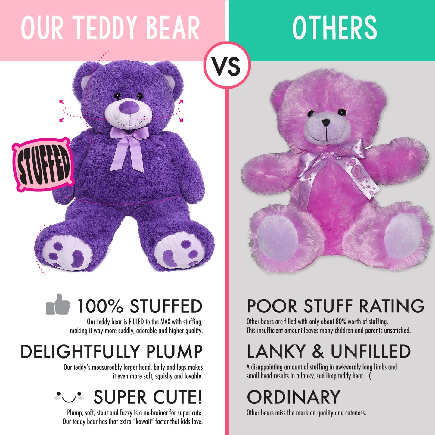 LotFancy Giant Teddy Bear Stuffed Animal, Gift for Girls Girlfriend Wife, Purple, 39"