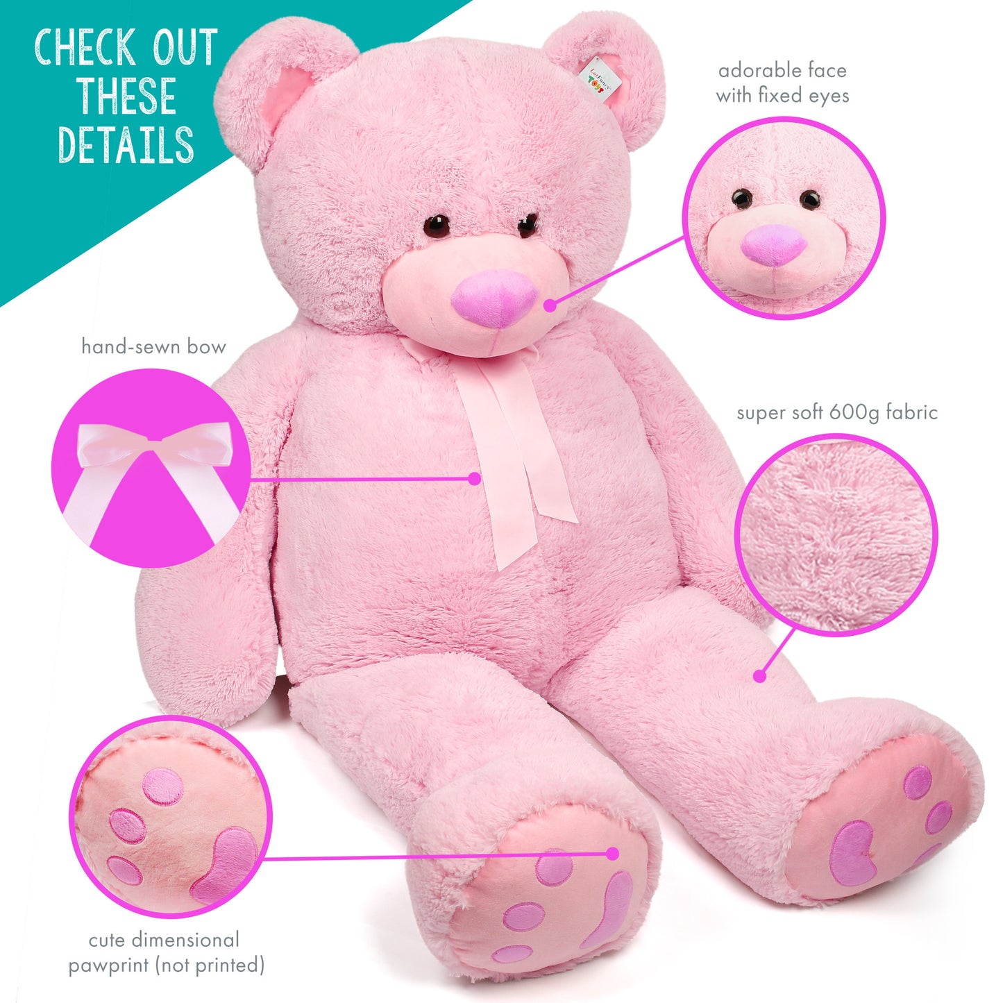 LotFancy 63" Giant Teddy Bear Stuffed Animal, Gift for Girls Girlfriend Wife, Pink