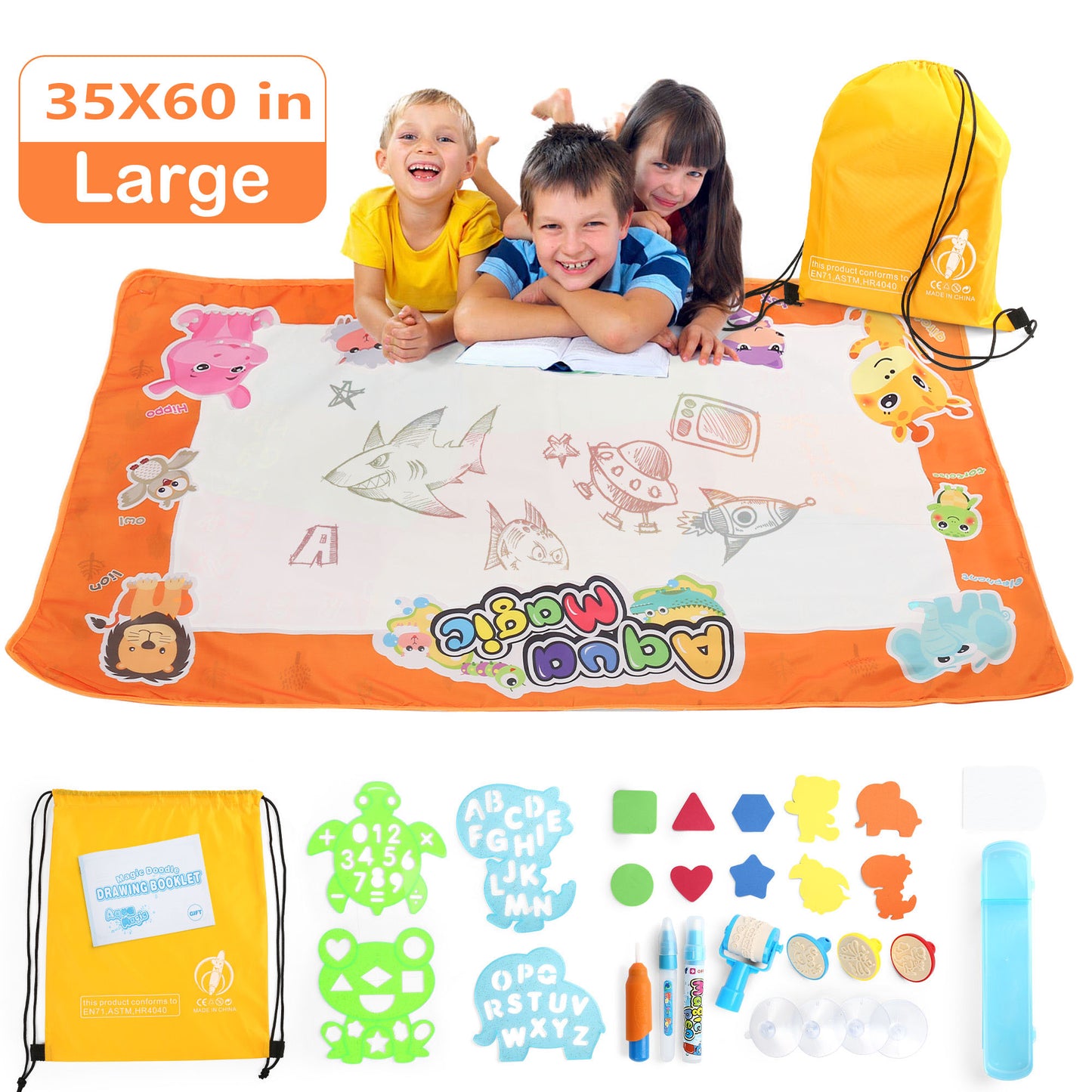 LotFancy Aqua Magic Drawing Mat, Extra Large Water Drawing Mat, Kids Painting Writing Doodle Board Toy, No Mess Educational Toys Gift for Girls Toddlers Age 5 6 7 8 9 Year-Old