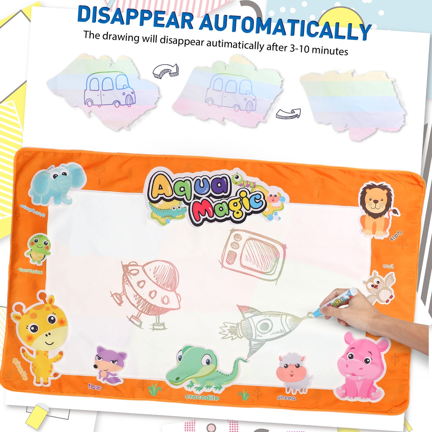 LotFancy Aqua Magic Drawing Mat, Extra Large Water Drawing Mat, Kids Painting Writing Doodle Board Toy, No Mess Educational Toys Gift for Girls Toddlers Age 5 6 7 8 9 Year-Old