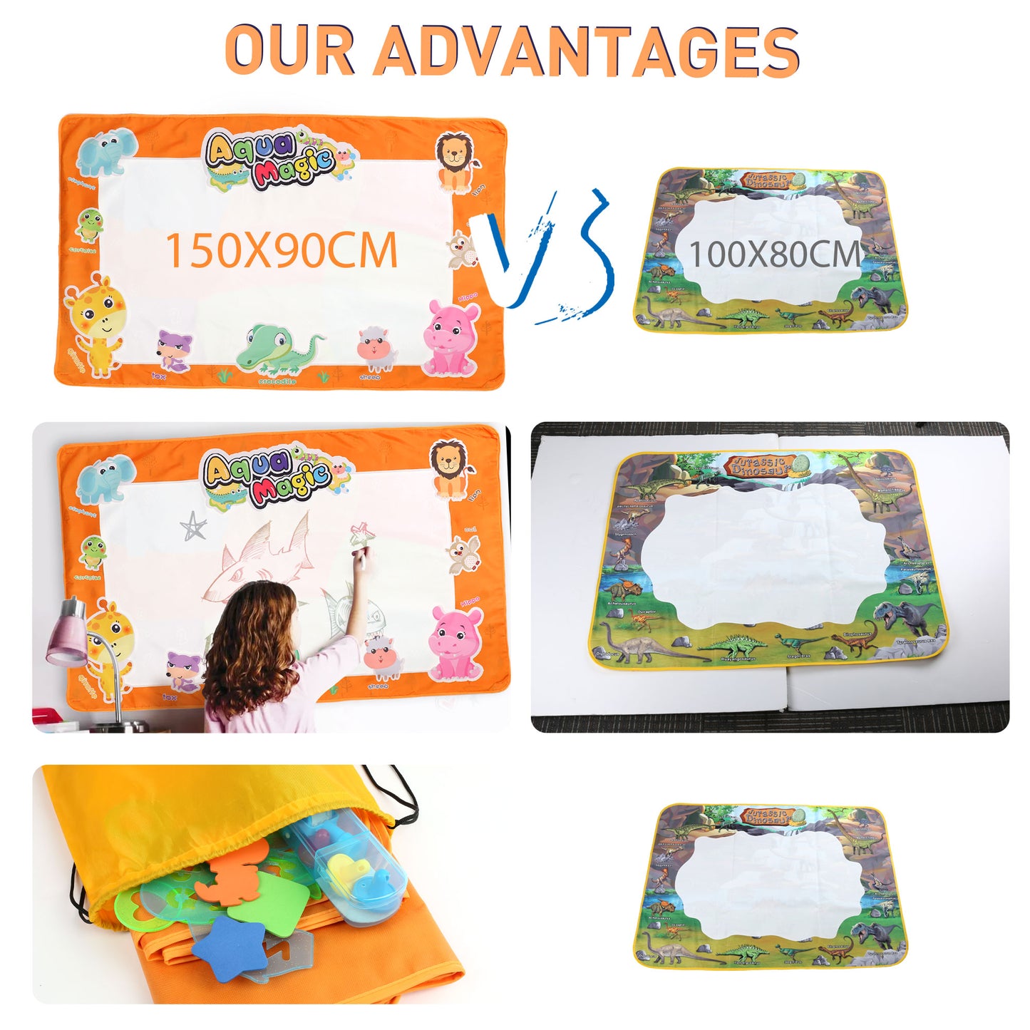 LotFancy Aqua Magic Drawing Mat, Extra Large Water Drawing Mat, Kids Painting Writing Doodle Board Toy, No Mess Educational Toys Gift for Girls Toddlers Age 5 6 7 8 9 Year-Old