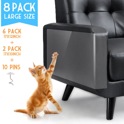 Prime Pets 8 Pack Cat Scratch Couch Protector, Cat Scratch Furniture Deterrent Tape with Pins, Clear