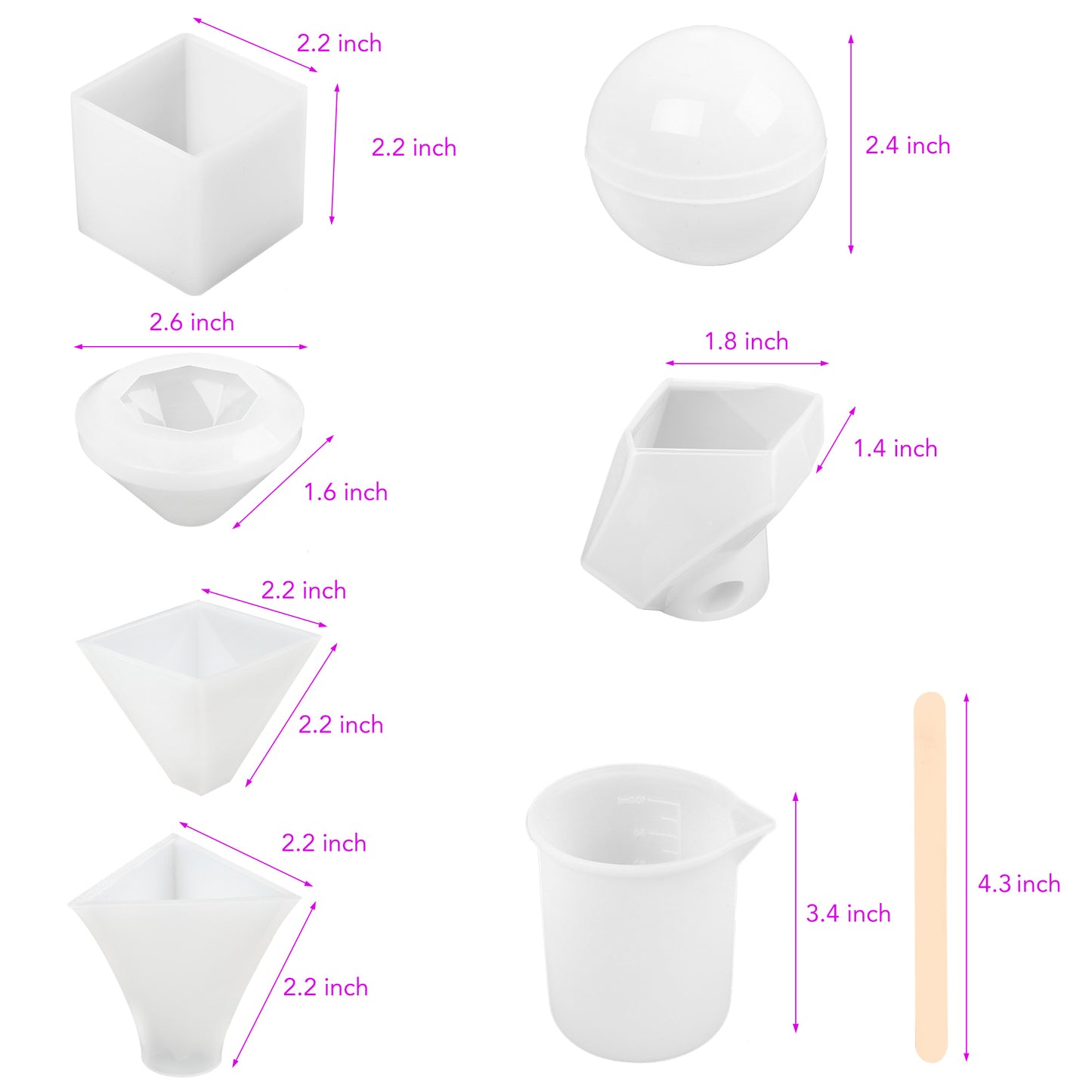 LotFancy Epoxy Resin Molds, 6Pcs DIY Silicone Molds for Resin Casting, Soap, Candles - Sphere Cube Pyramid Stone Diamond Molds for Home Décor, with Measuring Cup, Stirrers, Glitter Sequins