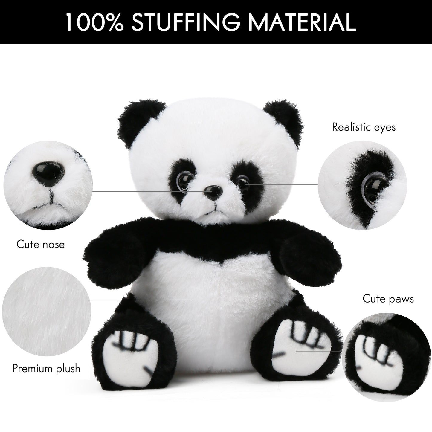 LotFancy Panda Stuffed Animal, Soft Cuddly Baby Panda Bear Plush Toy, Cute Plushies for Kids, White and Black, Easter Decorations PMT