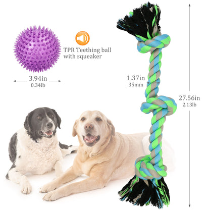 Prime Pets Dog Rope Toys for Aggressive Chewers, Indestructible Dog Chew Toys for Large and Medium Dogs, Interactive Tug of War Dog Toy for Teeth Cleaning, Squeaky Dog Ball