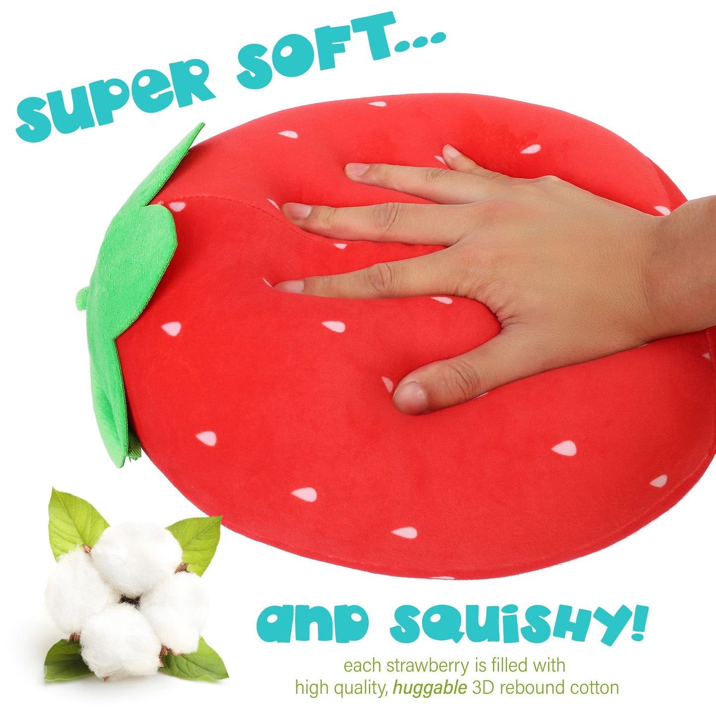 LotFancy Cute Strawberry Plush Pillow, Squishy Stuffed Animal Plushie Doll Gift for Kids Girls Boys