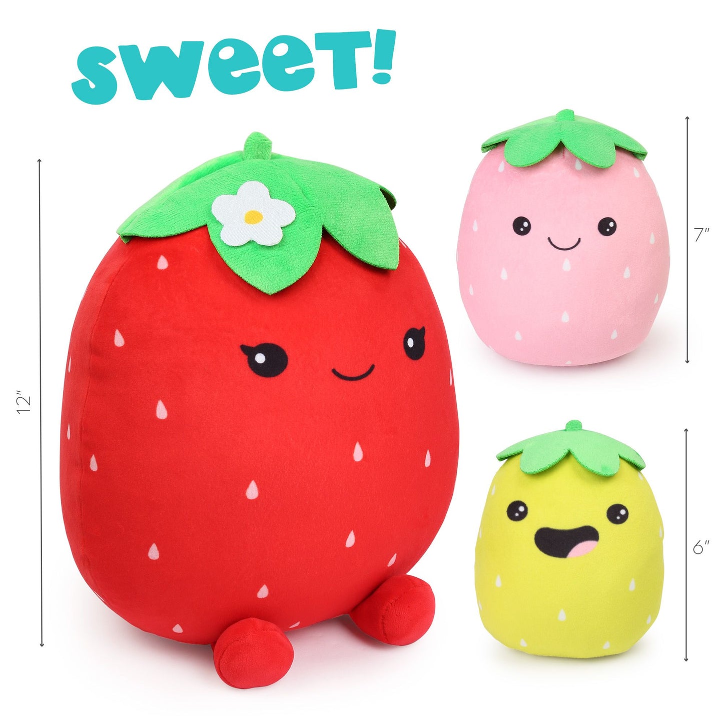 LotFancy Cute Strawberry Plush Pillow, Squishy Stuffed Animal Plushie Doll Gift for Kids Girls Boys