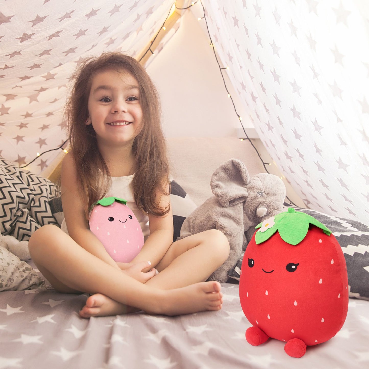 LotFancy Cute Strawberry Plush Pillow, Squishy Stuffed Animal Plushie Doll Gift for Kids Girls Boys
