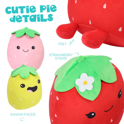 LotFancy Cute Strawberry Plush Pillow, Squishy Stuffed Animal Plushie Doll Gift for Kids Girls Boys