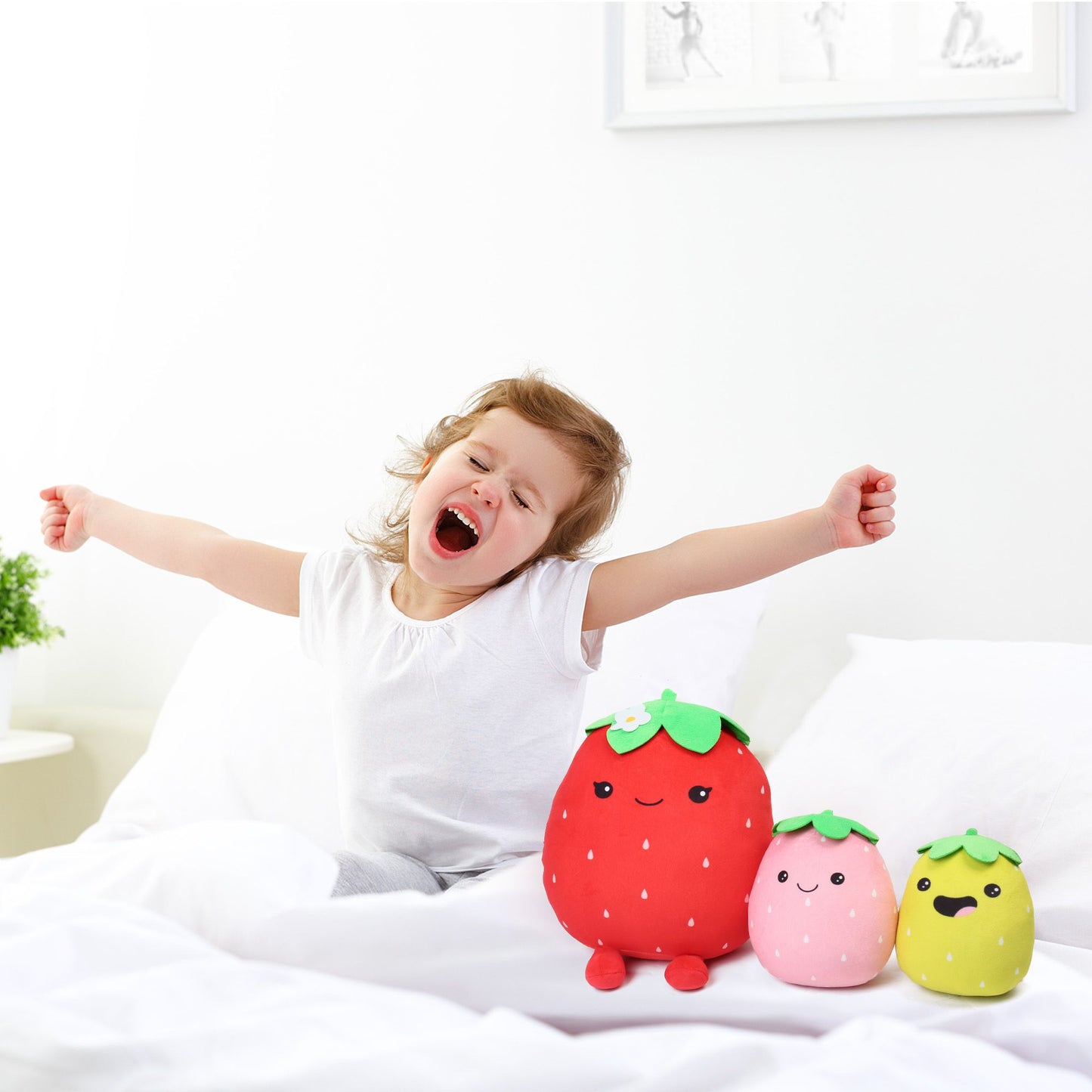 LotFancy Cute Strawberry Plush Pillow, Squishy Stuffed Animal Plushie Doll Gift for Kids Girls Boys
