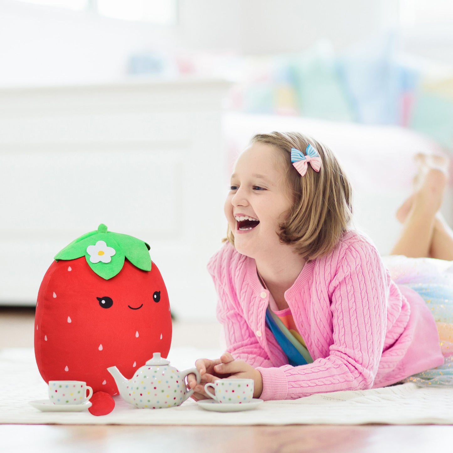 LotFancy Cute Strawberry Plush Pillow, Squishy Stuffed Animal Plushie Doll Gift for Kids Girls Boys