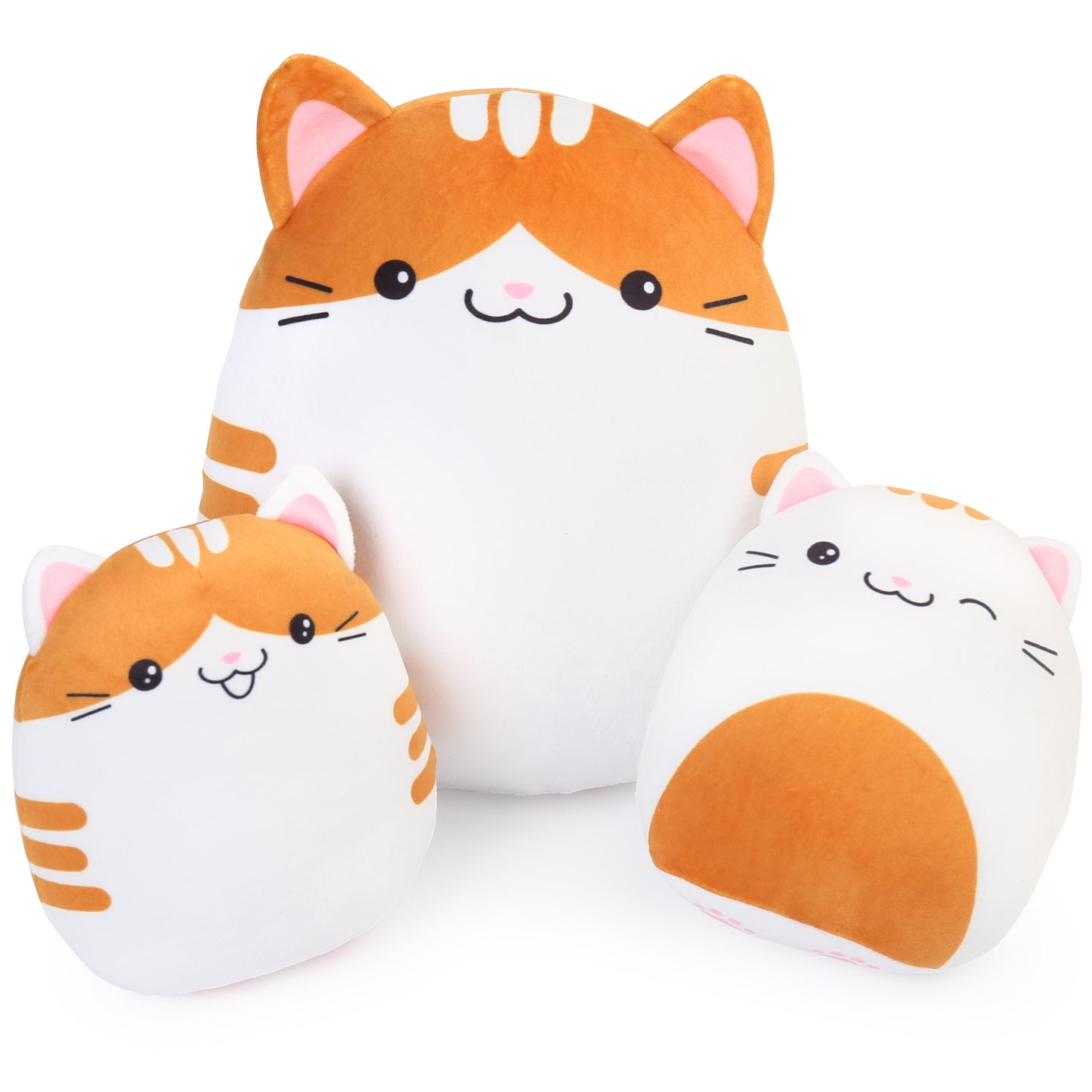 BenBen Cat Plush Toy, Set of 3, 12'' and 7'' Squishy Kitty Stuffed Animal Toy Hugging Pillow, Soft Cushion for Kids