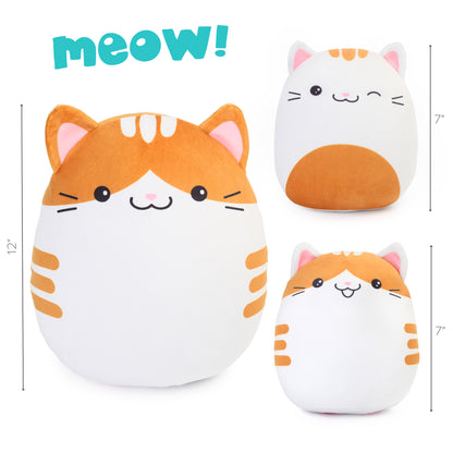 BenBen Cat Plush Toy, Set of 3, 12'' and 7'' Squishy Kitty Stuffed Animal Toy Hugging Pillow, Soft Cushion for Kids