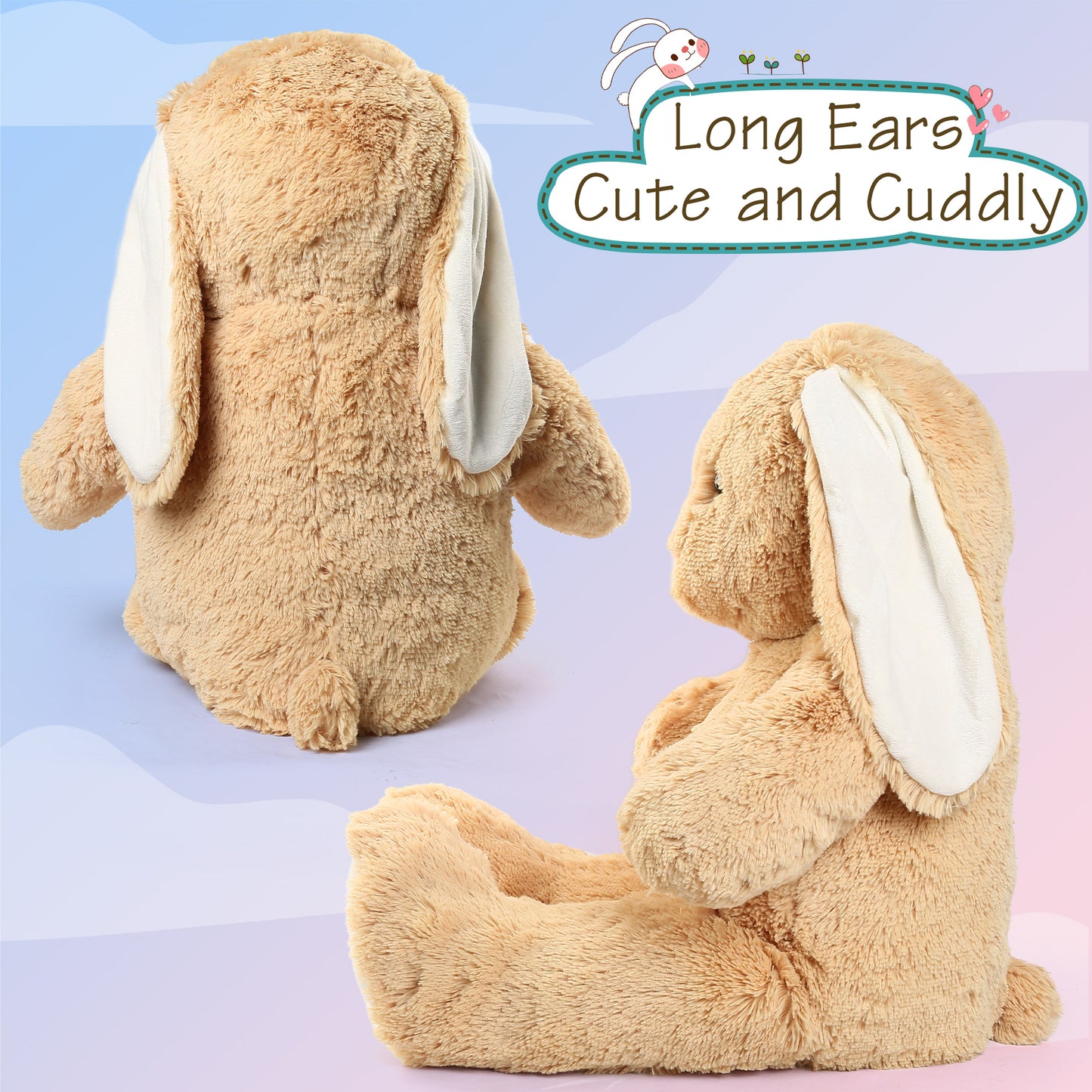 BenBen 3FT Bunny Stuffed Animal, Large Soft Rabbit Plush Toy, Lop-Eared Brown Bunny Plushie