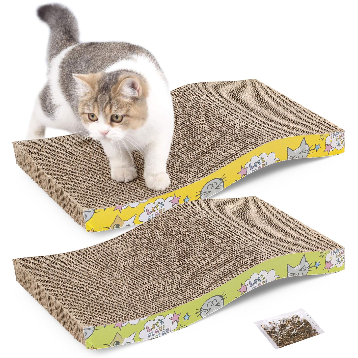 Prime Pets Cat Scratchers Cardboard, S Shape Cat Scratch Pad, Cat Scratching, Corrugated Board Reversible with Catnip for Indoor Cats