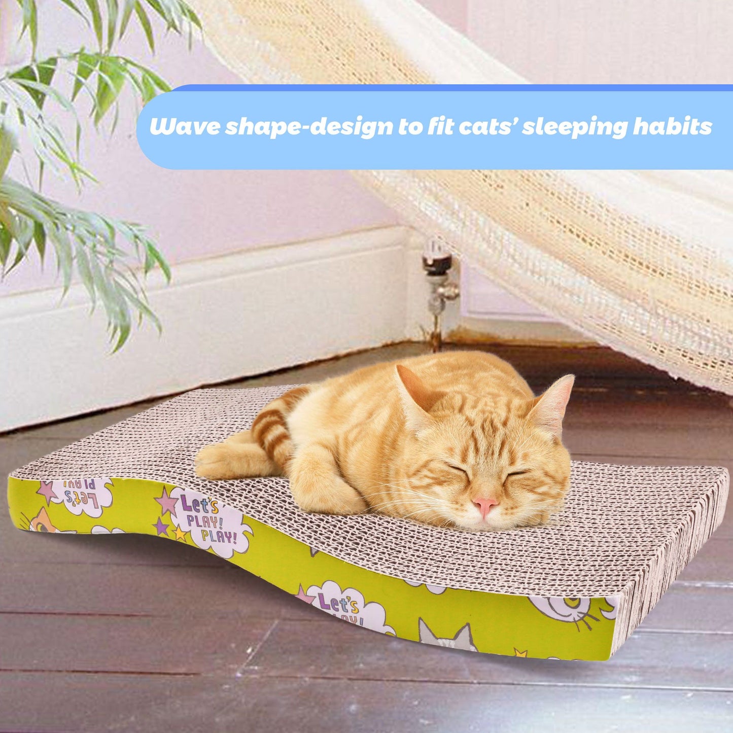 Prime Pets Cat Scratchers Cardboard, S Shape Cat Scratch Pad, Cat Scratching, Corrugated Board Reversible with Catnip for Indoor Cats