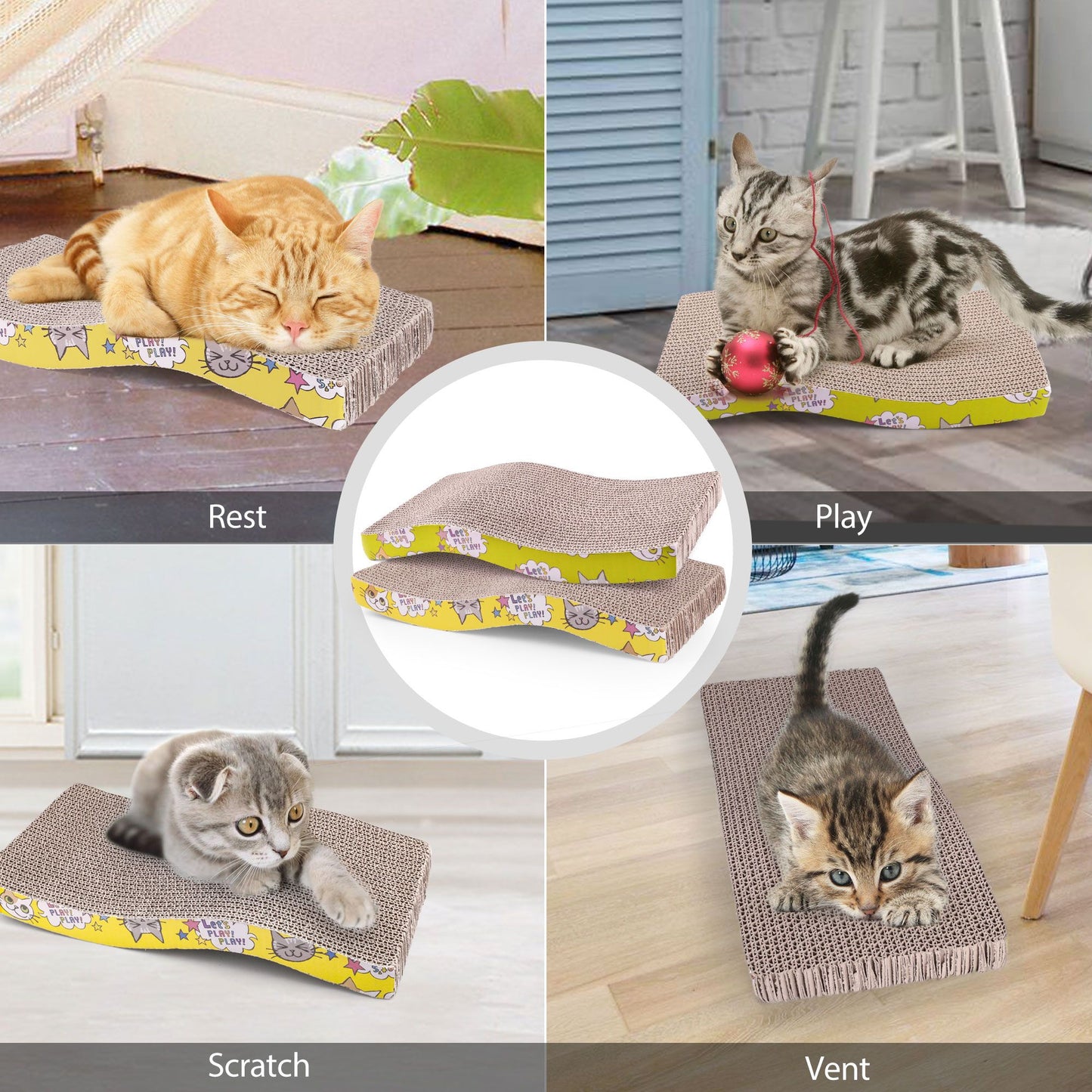 Prime Pets 2 Cardboard Cat Scratchers, Reversible Cat Scratch Pad with Catnip