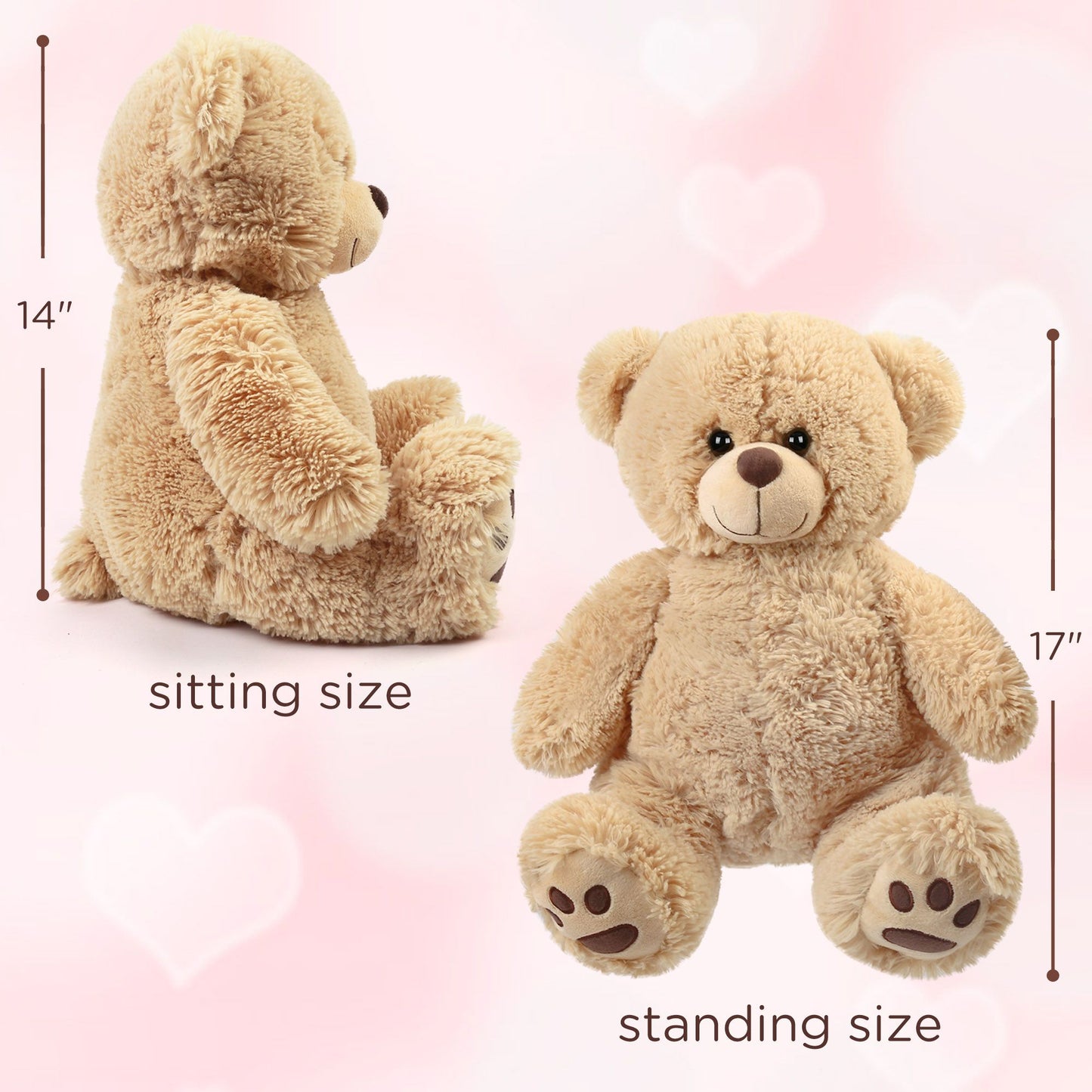 LotFancy Teddy Bear Stuffed Animals,  Soft Cuddly Stuffed Plush Bear, Cute Stuffed Animals Toy with Footprints, Gifts for Kids Toddlers on Baby Shower, Christmas Valentine's Day PMT