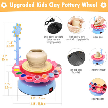 LotFancy Pottery Wheel for Kids 8 and Up, Air Dry Sculpting Clay and Craft Paint Toy Kit, Ceramic Machine for Beginners