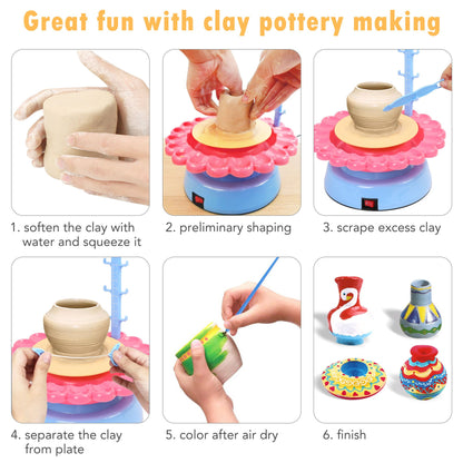 LotFancy Pottery Wheel for Kids 8 and Up, Air Dry Sculpting Clay and Craft Paint Toy Kit, Ceramic Machine for Beginners