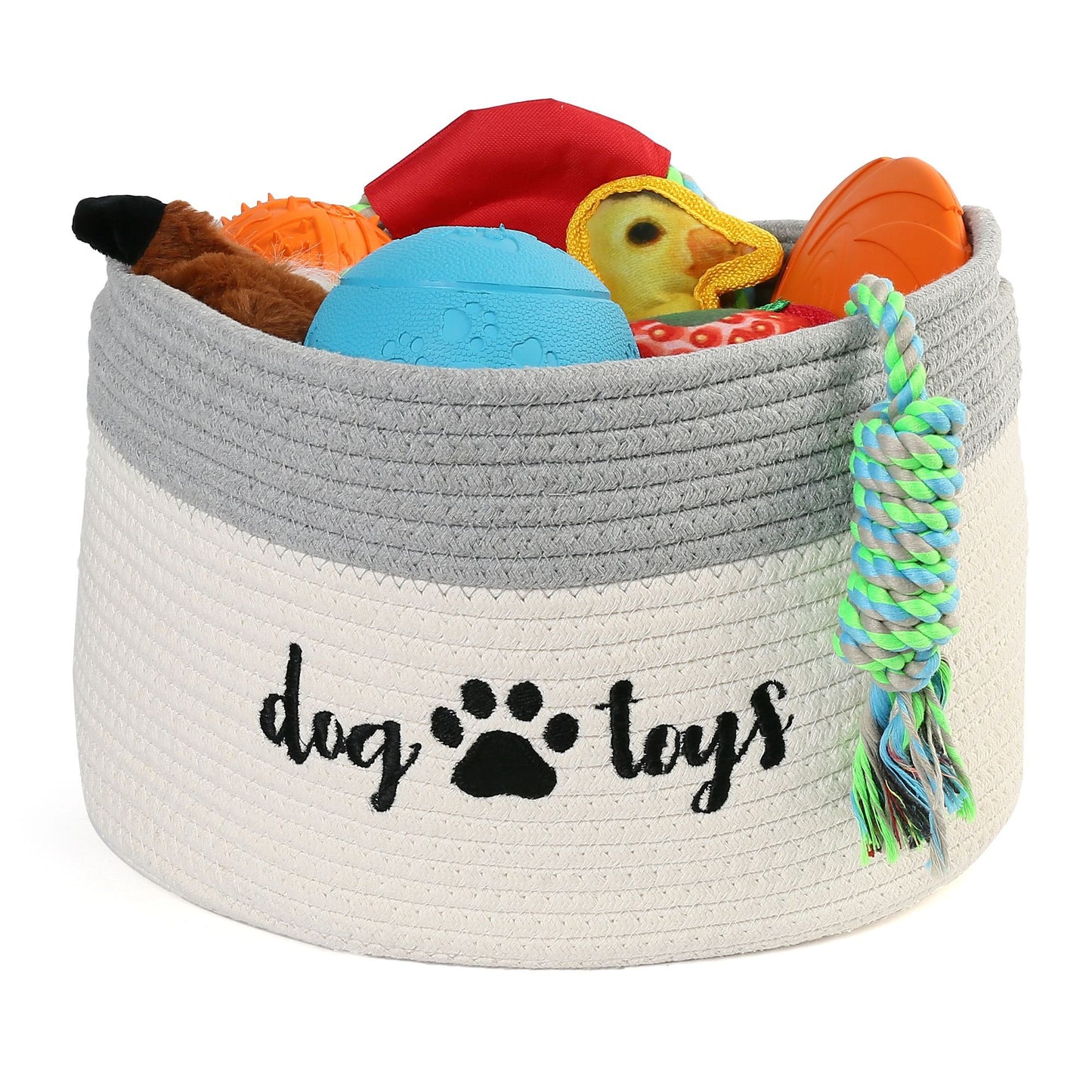 Prime Pets Cotton Rope Dog Toy Basket, Small Basket with Handles, Woven Storage Bin for Dogs Pets, 15x10x9 inch Pet Basket Container Holder for Toys PMT