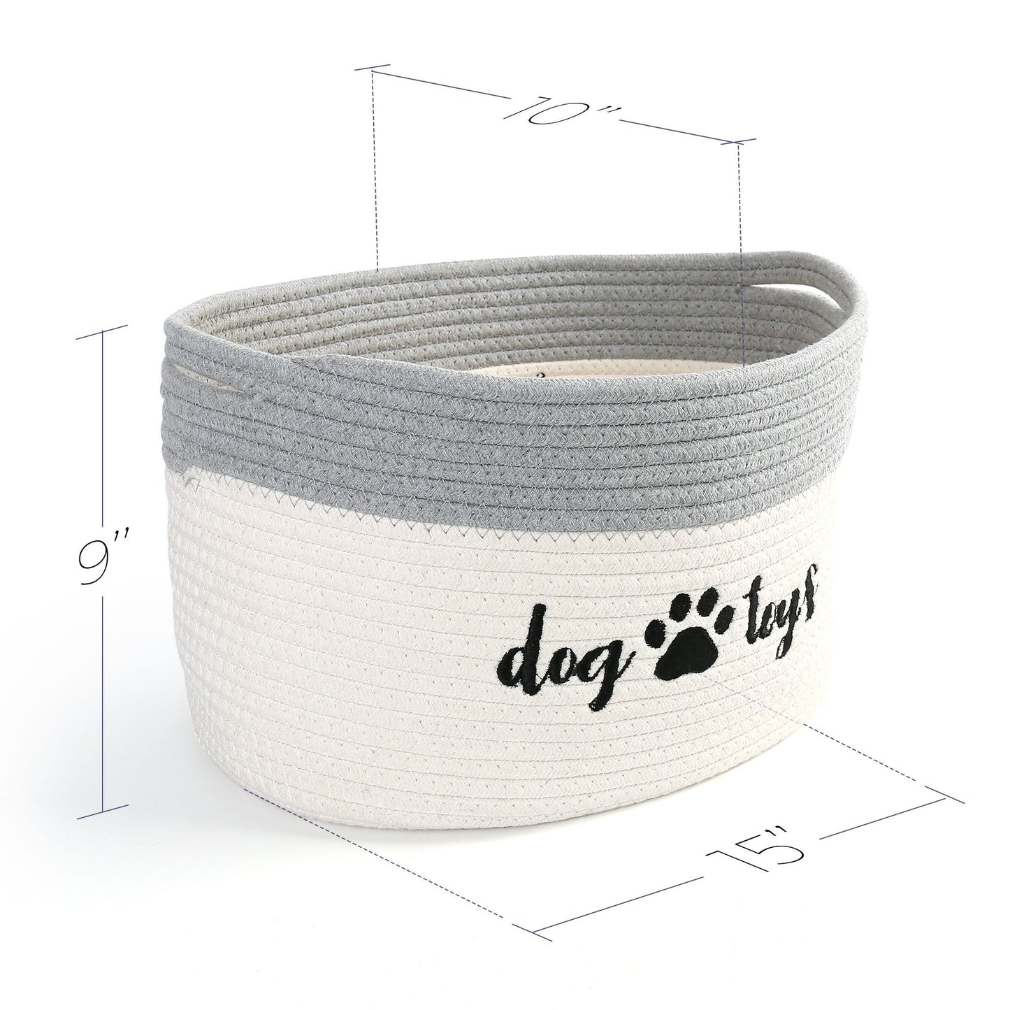 Prime Pets Cotton Rope Dog Toy Basket, Small Basket with Handles, Woven Storage Bin for Dogs Pets, 15x10x9 inch Pet Basket Container Holder for Toys PMT