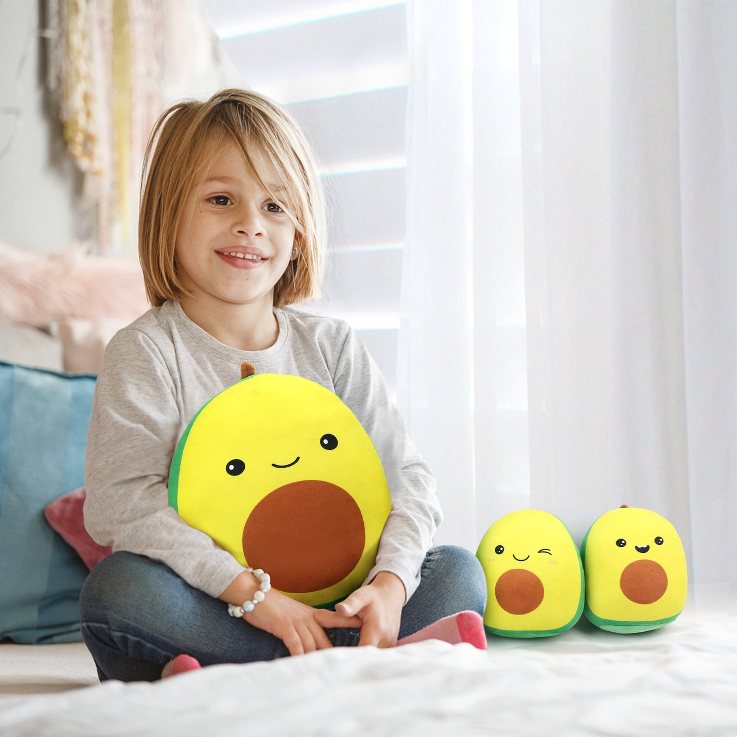 LotFancy Avocado Plush Pillow, Cute Squishy Stuffed Animal Plushie Doll Gift for Kids Girls Boys