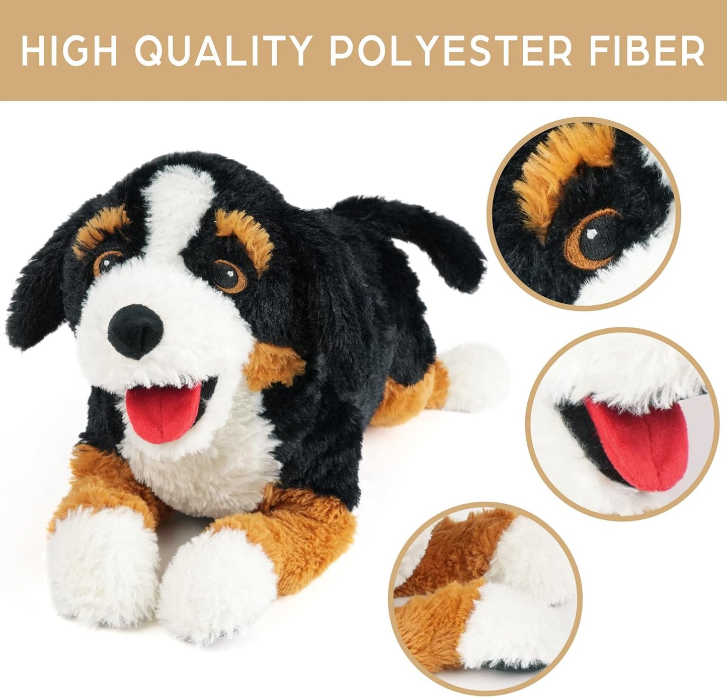 LotFancy 27 in Dog Stuffed Animal, Large Retriever Plush Toy Gift, Black, Brown and White