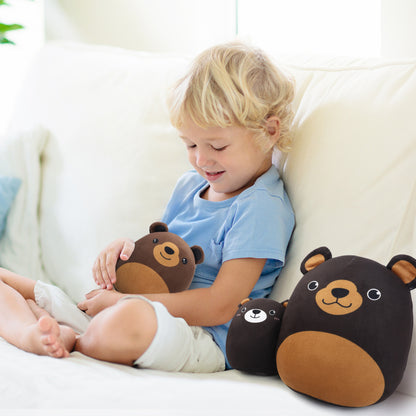 BenBen Bear Plush Pillow, Set of 3 Cute Plushie, 12’’ and 7’’ Squishy Stuffed Animals Hugging Toy, Mama Bear and Cubs