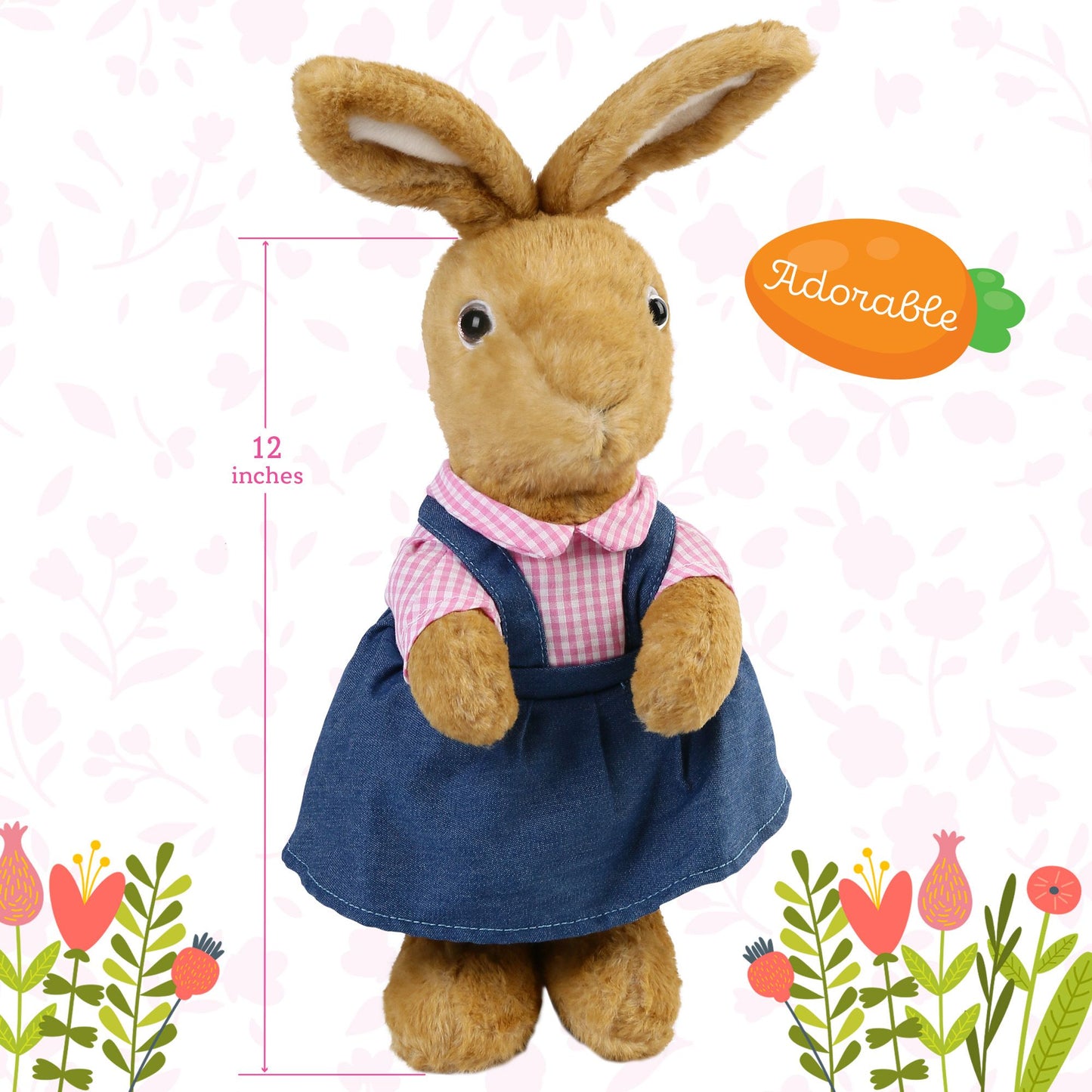 BenBen Bunny Stuffed Animal 12", Brown Rabbit Plush for Home Decor, Easter Rabbit Stuffed Animal for Kids